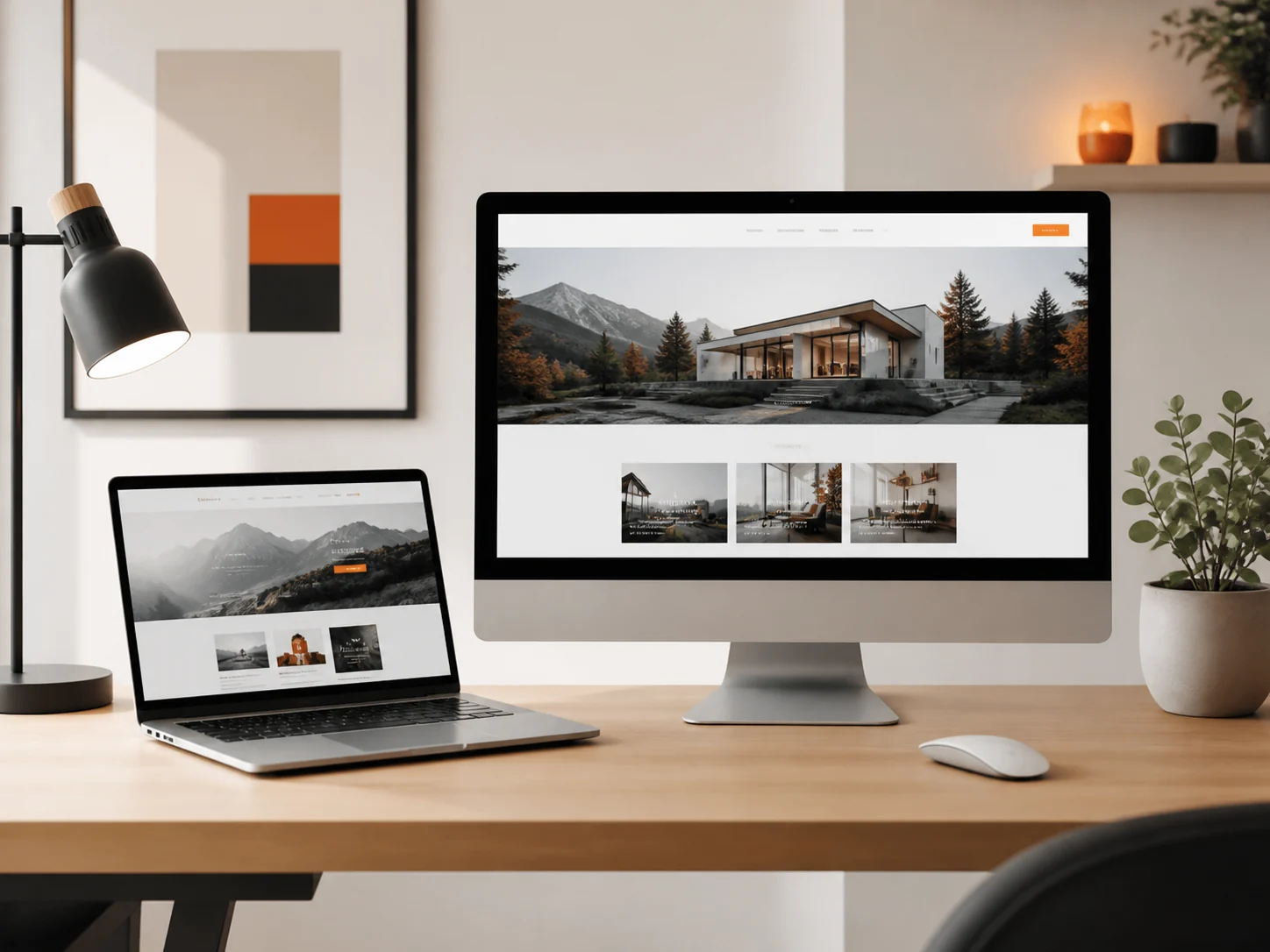 A professional website displayed in a clean workspace